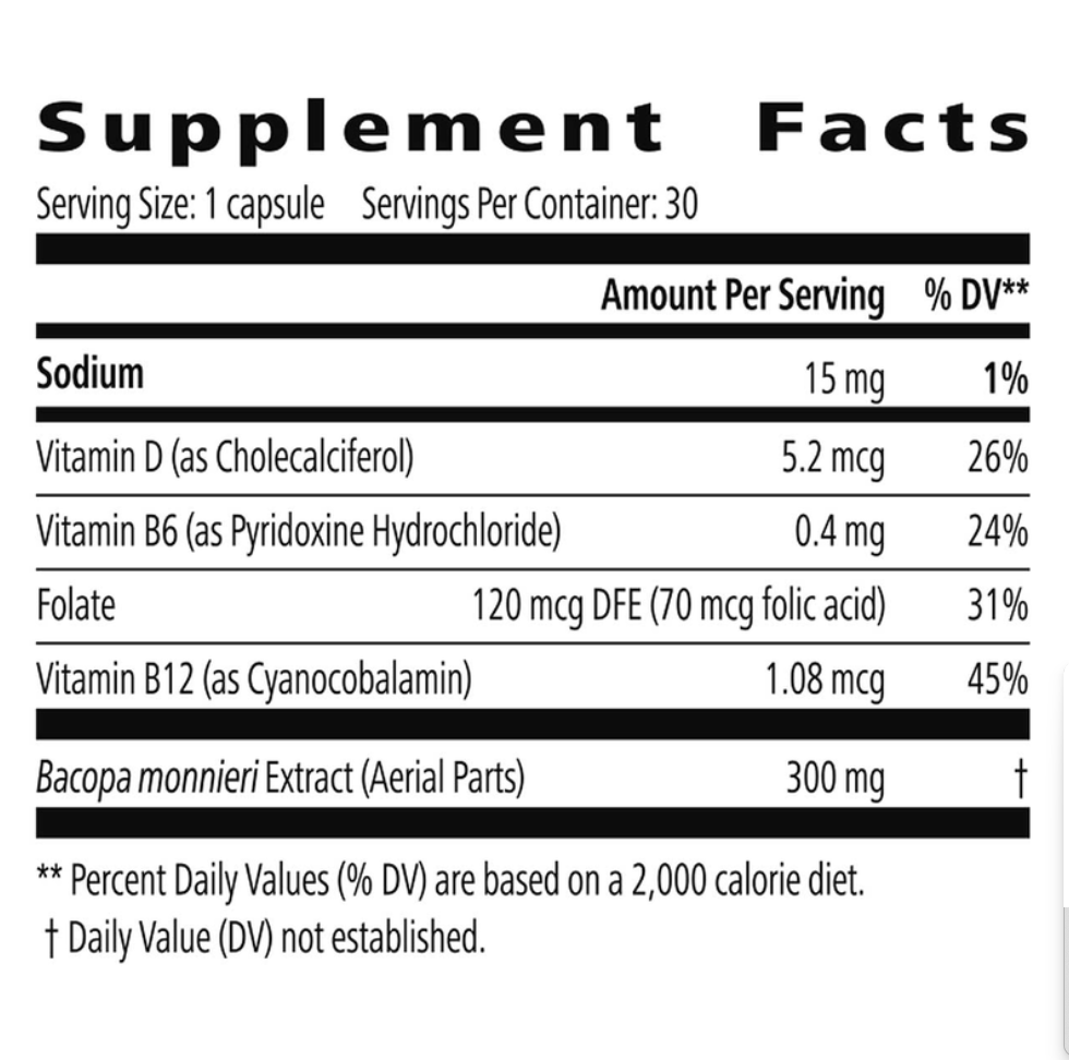 MemoryArmor® – Bacopa with B Vitamins & Vitamin D for Brain Health (30 Capsules)